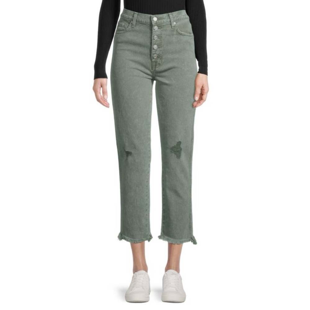 7 For All Mankind Straight Button-Fly Crop Jeans - Picture 8 of 10